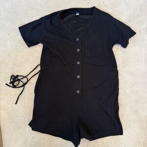 OLD NAVY Crosshatch Short Sleeve V Neck Romper In Navy Blue Size M Tall